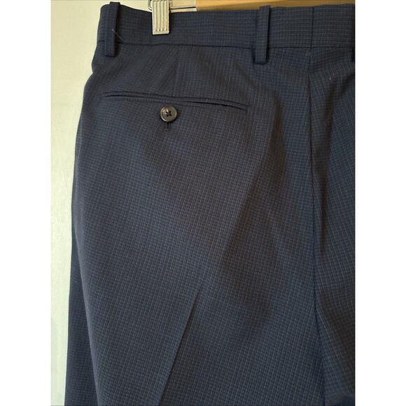 Theory Mayer Blue Wool Pattern Plaid Stretch Suit Pants | 33W - Picture 4 of 16